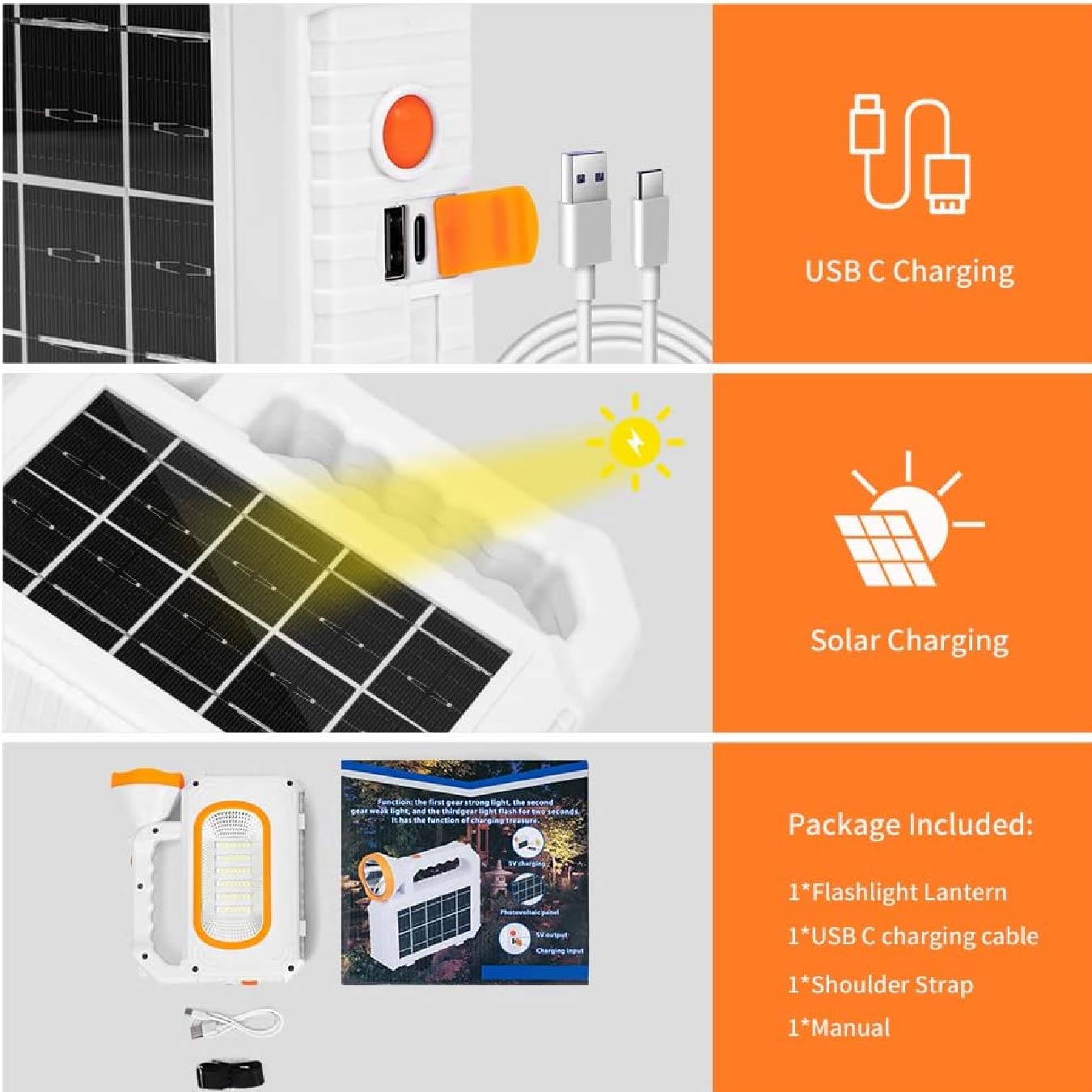 Linterna LED con carga solar y Power bank Gran Capacidad 5000mah