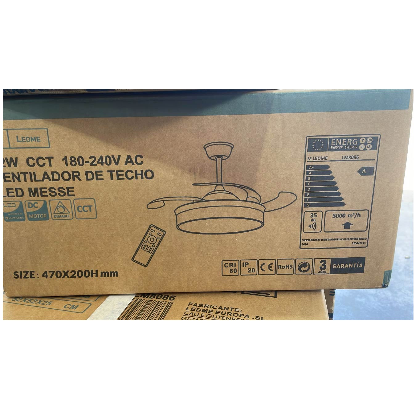 Ventilador de techo LED aspas con mando a distancia 72 w CCT 180-240v AC